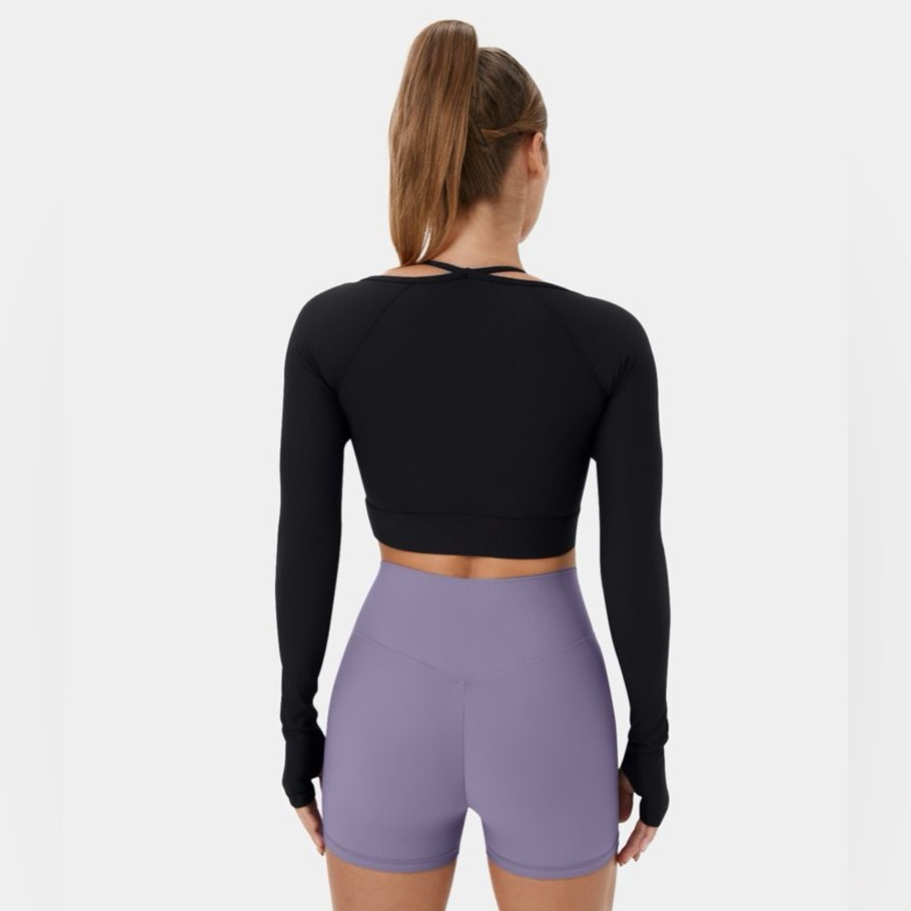 Halara Black Long Sleeve Crop Top Bra - Picture 2 of 11